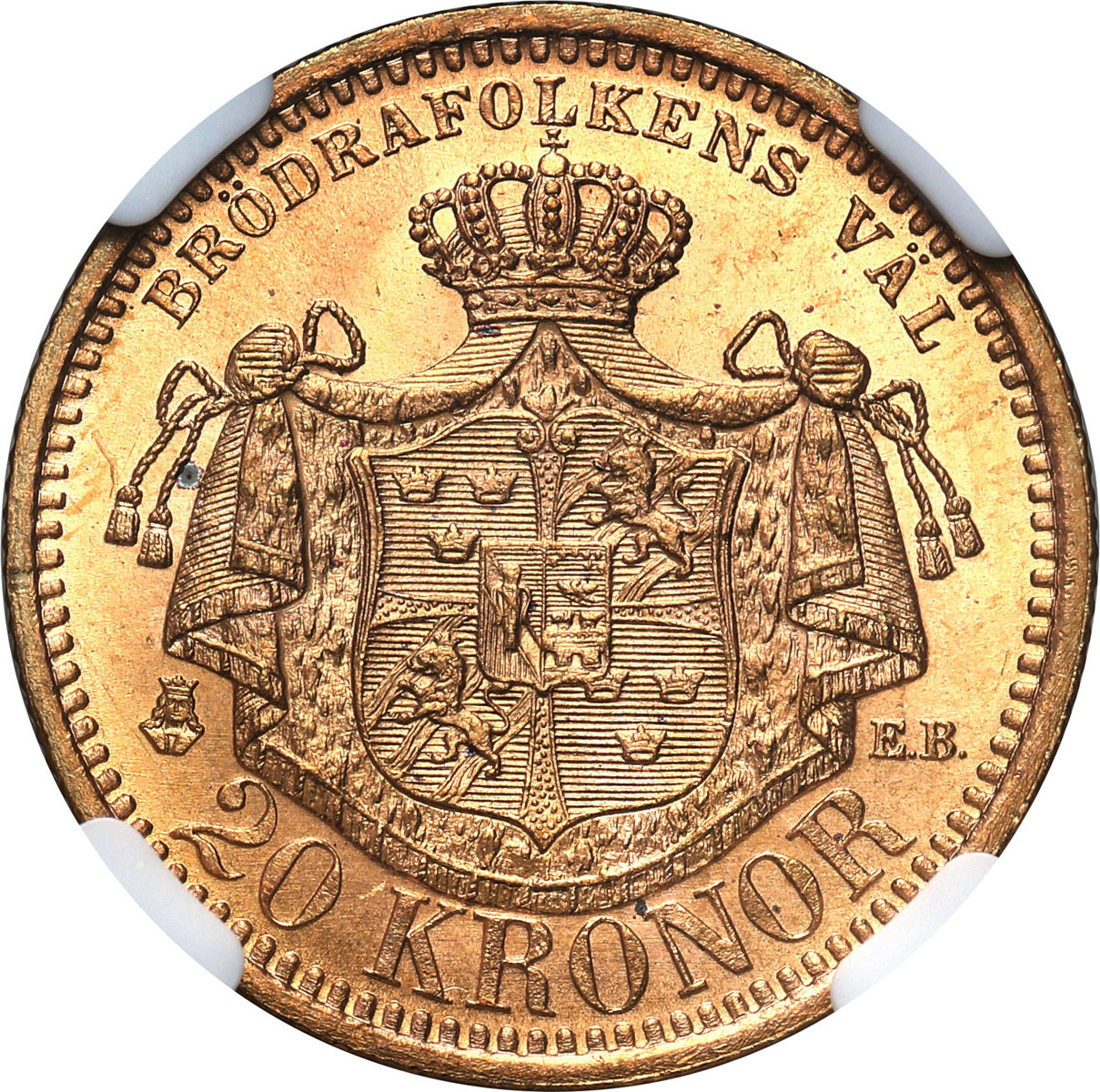 Szwecja. Oskar II. 20 koron 1900 Sztokholm NGC MS65